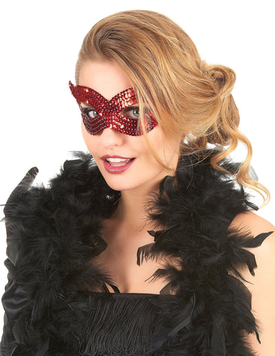 Loup vénitien avec sequins pour adulte rouge