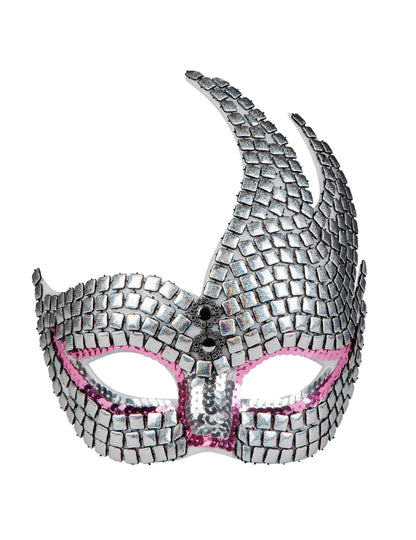 Lesklá venetianská maska pro dospělé stříbrná a růžová