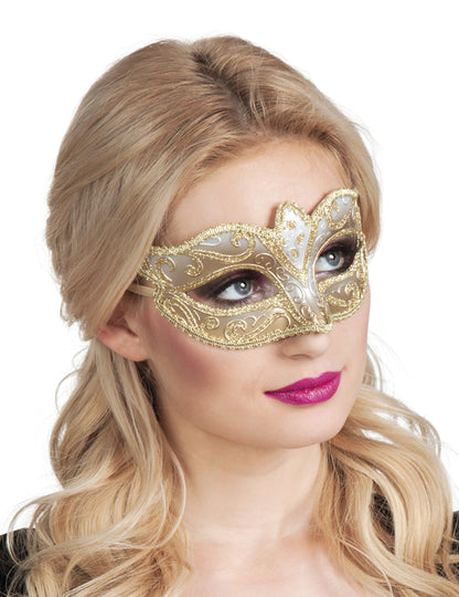 Loup vénitien pour femme doré pailletté