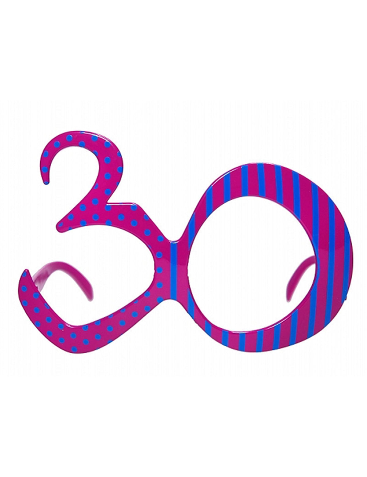 Lunettes âge 30 pour adulte rose fuchsia à pois et rayures bleus