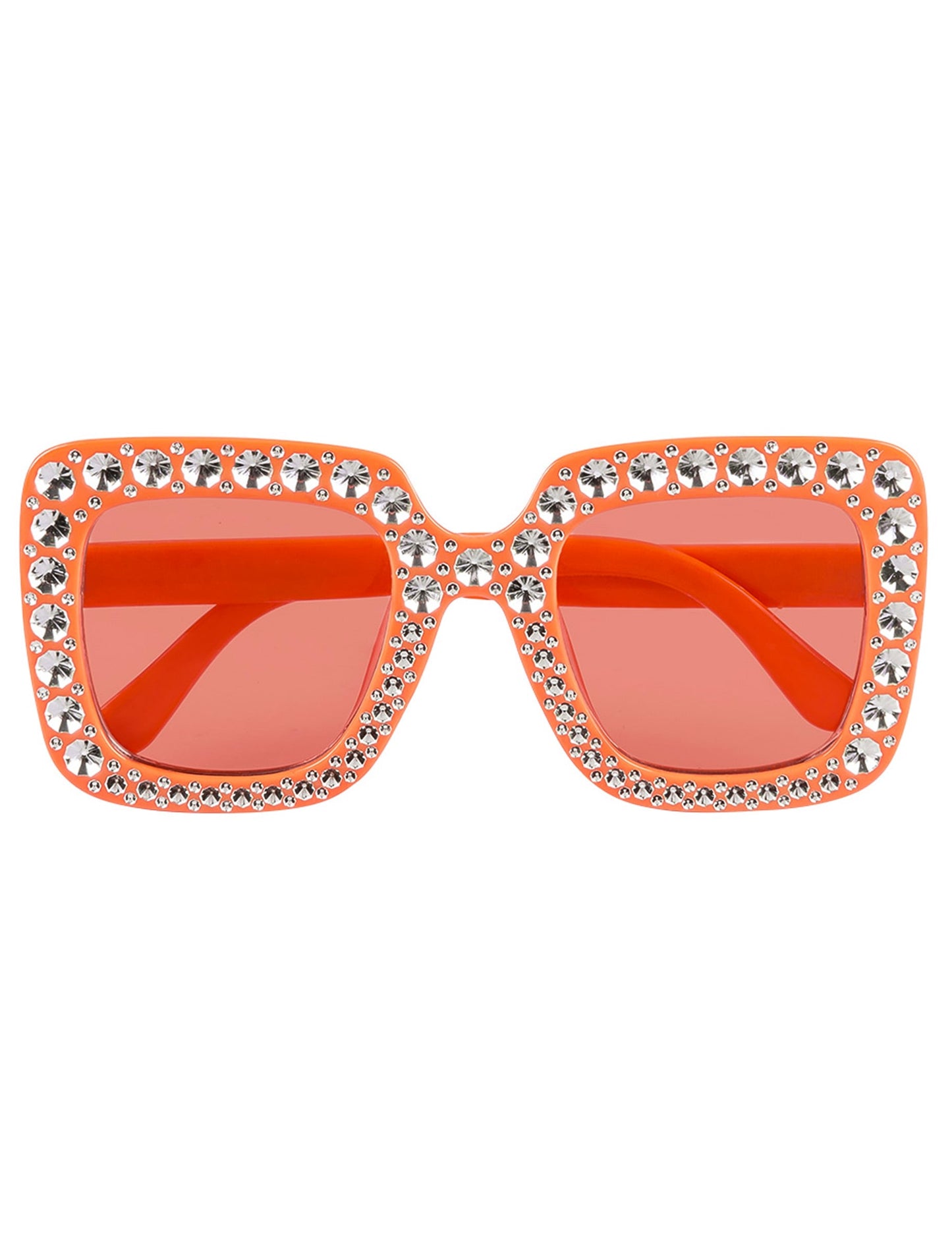 Détail de la face des lunettes à strass orange pour adulte
