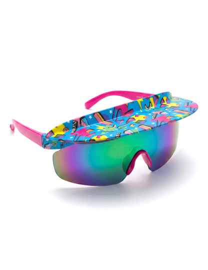 Blaue 80er-Jahre-Brille mit Visier für Erwachsene
