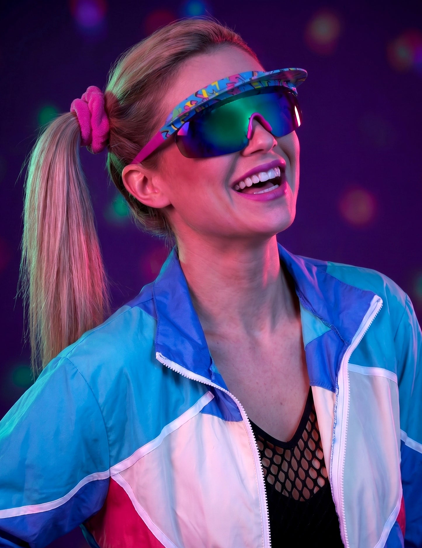 Blaue 80er-Jahre-Brille mit Visier für Erwachsene