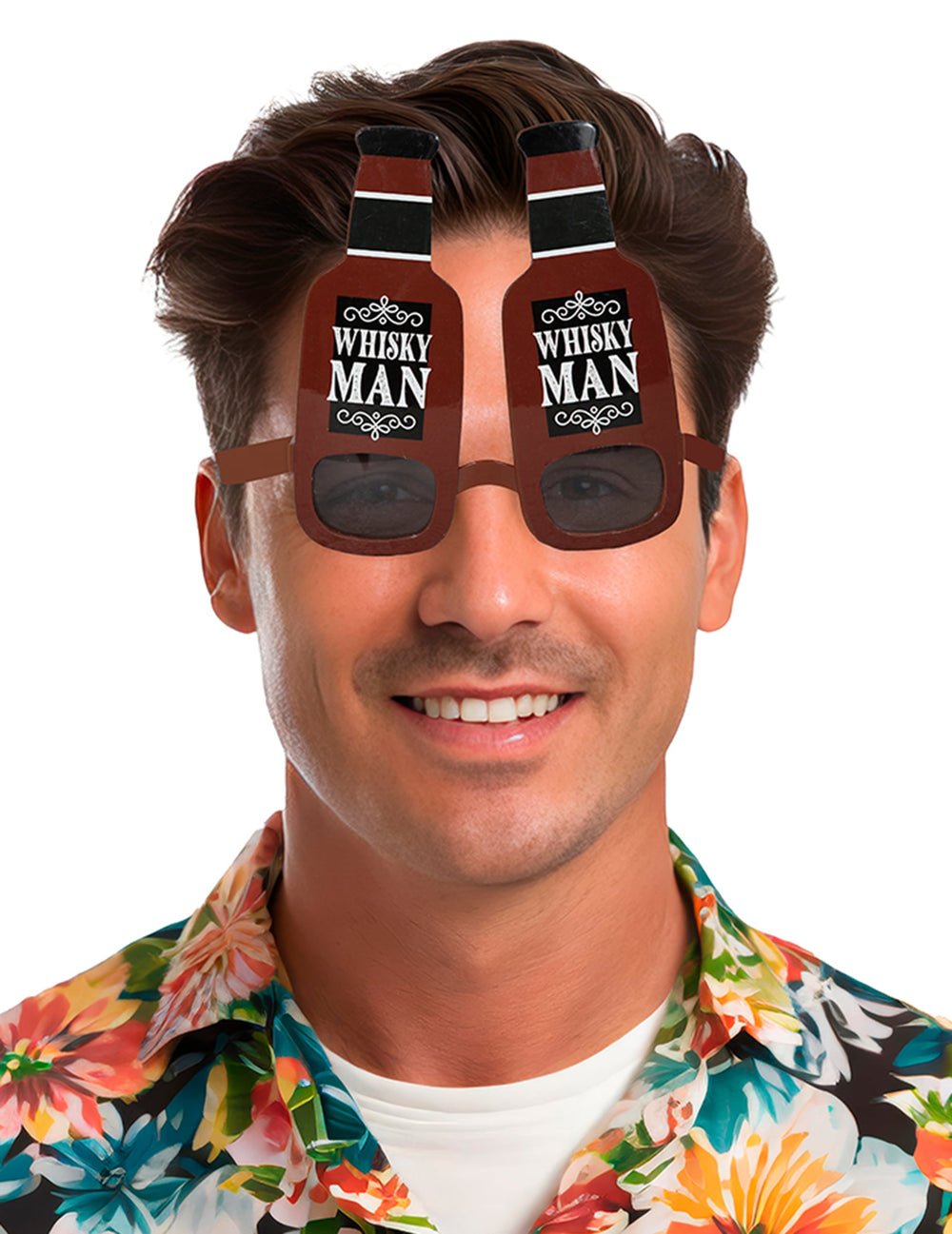 Lunettes bouteilles de whisky pour adulte marron avec étiquette Whisky Man