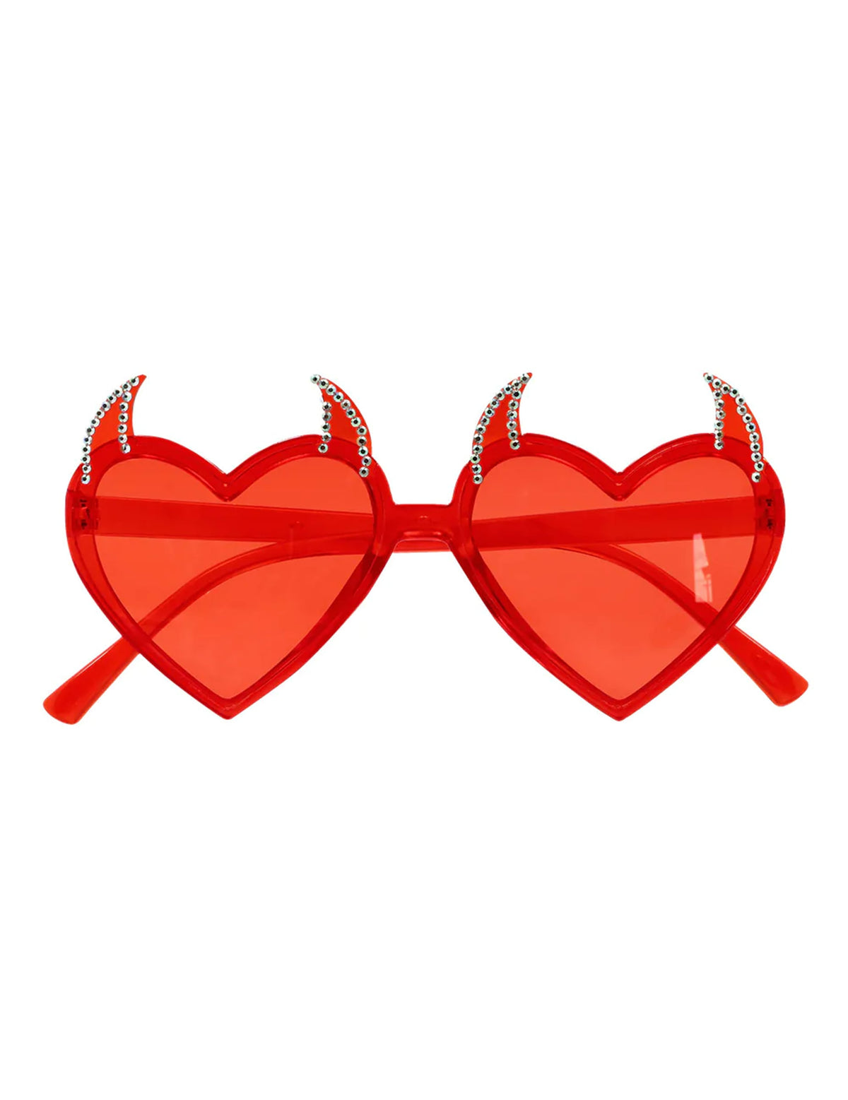 Vue de face des lunettes cœurs rouges diaboliques