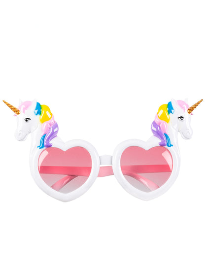 Bílé brýle ve tvaru srdce s jednorožci pro dospělé