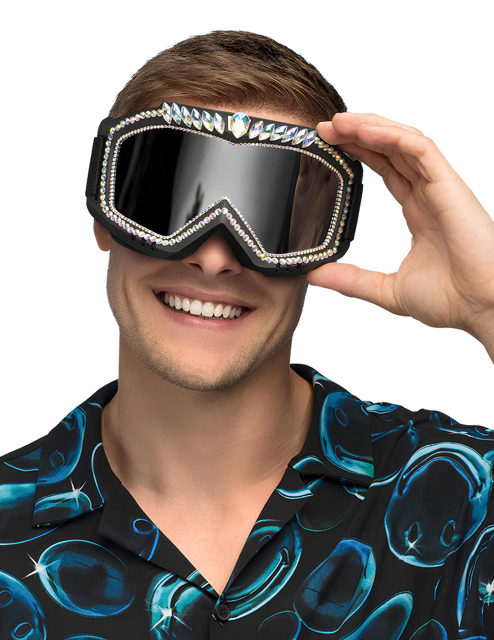 Lunettes de ski avec strass pour adulte noires et irisées