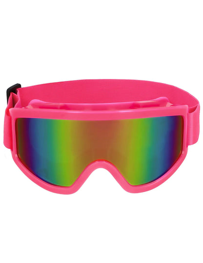 Vue de face des lunettes de ski rose fluo pour adultes