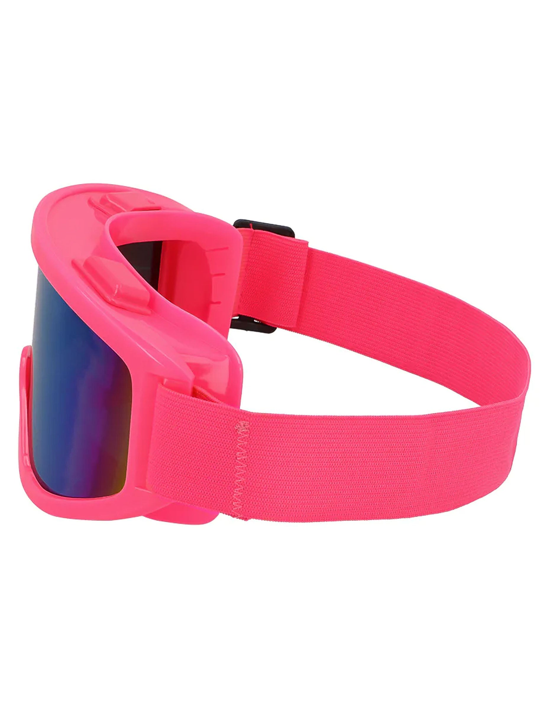 Détail de la sangle élastique des lunettes de ski rose fluo pour adultes