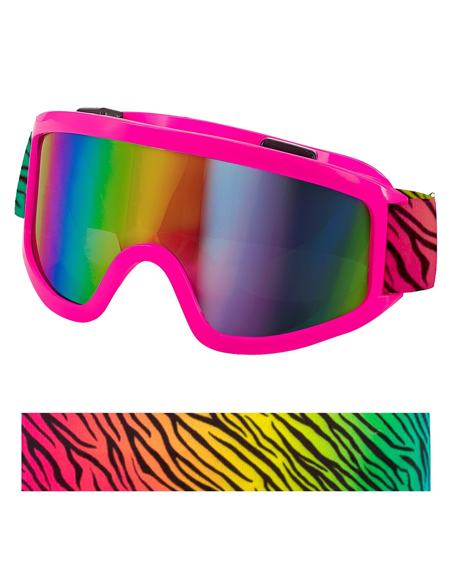 Růžové lyžařské brýle s barevným zebřím páskem 