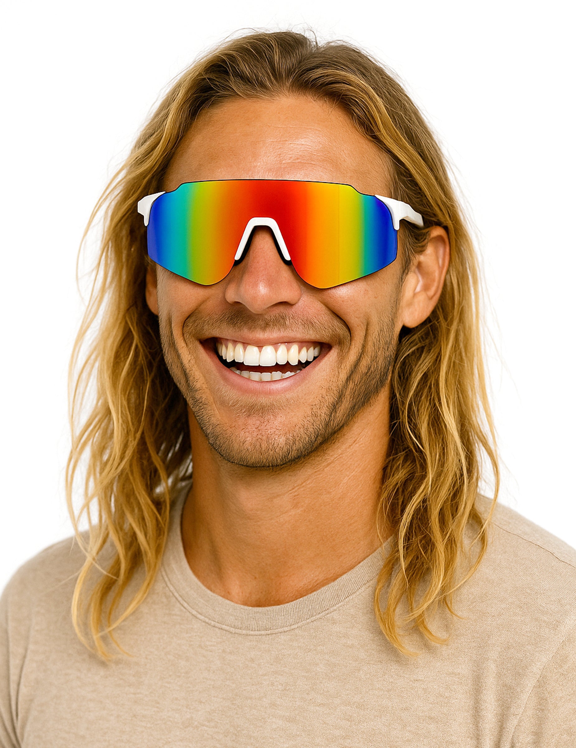 Lunettes de sportif arc en ciel pour adulte à monture blanche
