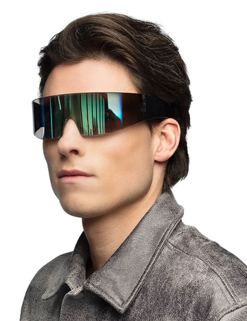 Lunettes futuristes pour adulte à verres irisés verts et bleus