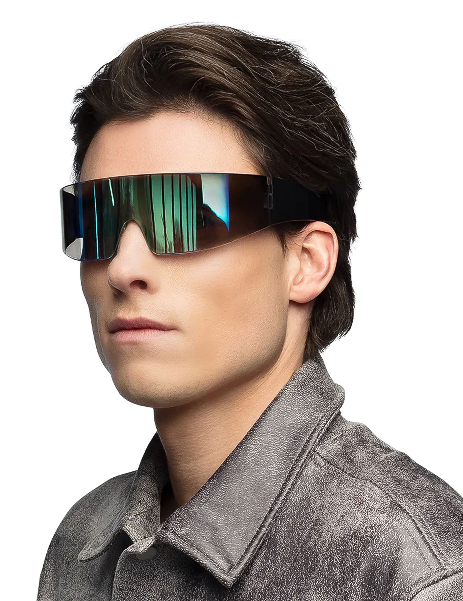 Lunettes futuristes pour adulte à verres irisés verts et bleus