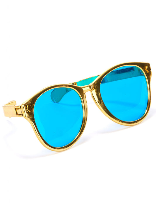 Lunettes géantes pour adulte dorées avec verres bleus