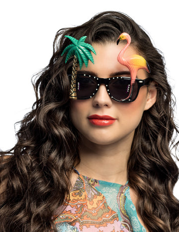 Lunettes hawaïennes pour adulte avec palmier et flamant rose