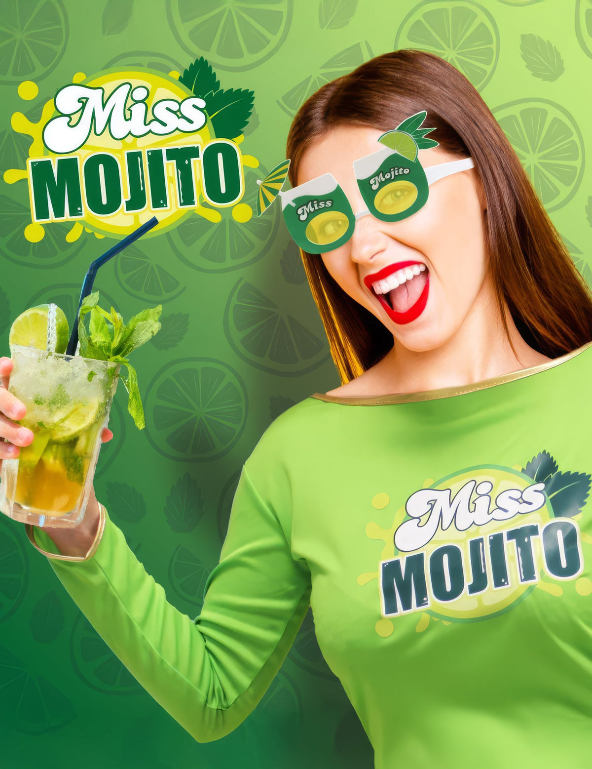 Mise en situation des lunettes humoristiques Miss Mojito