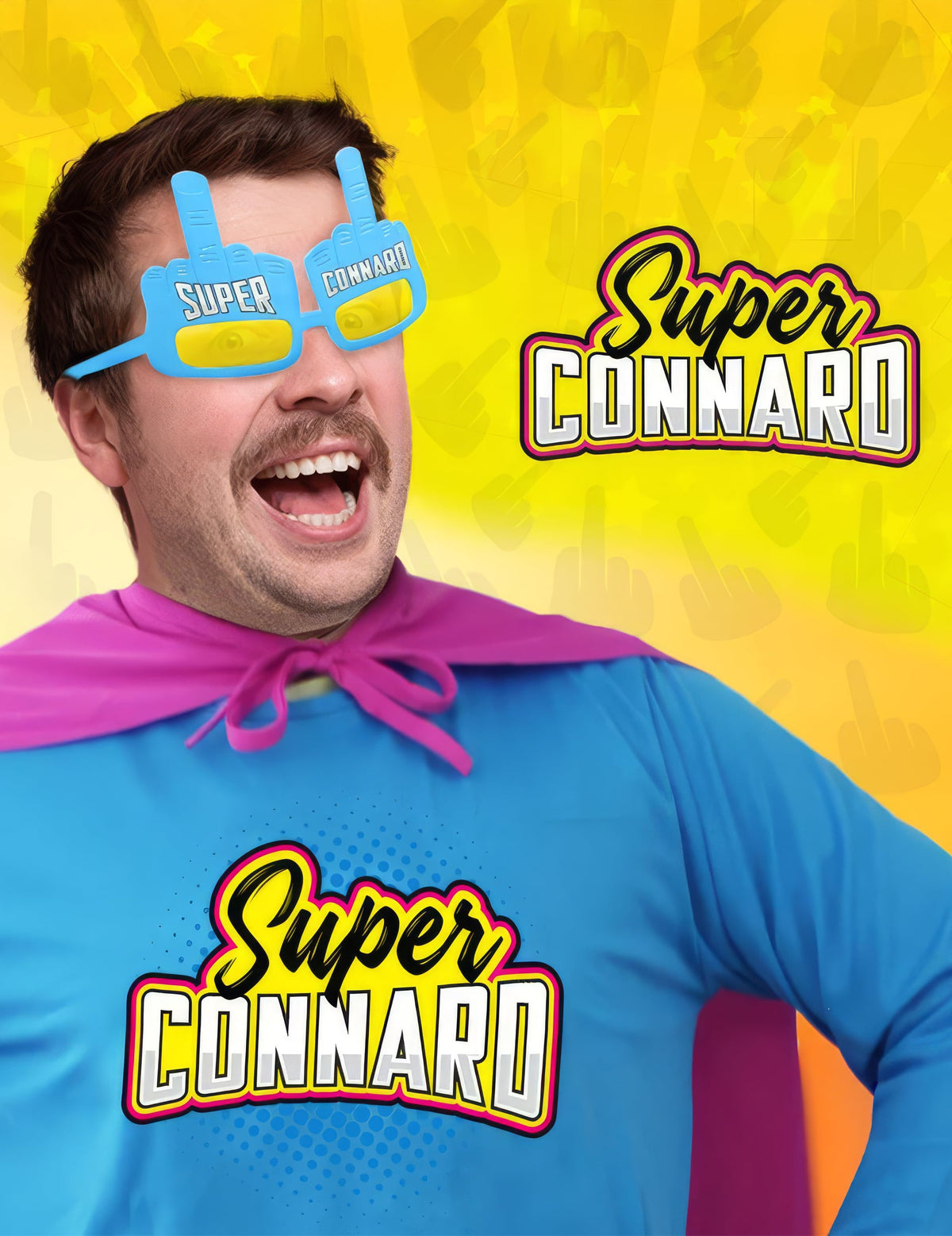 Vue de face portée des lunettes humoristiques Super Connard