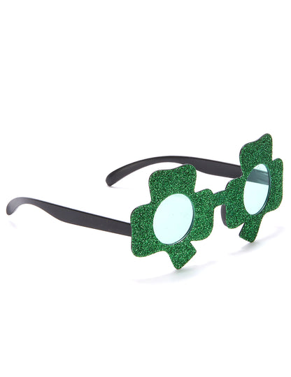 Vue de profil des lunettes pailletées trèfle Saint-Patrick