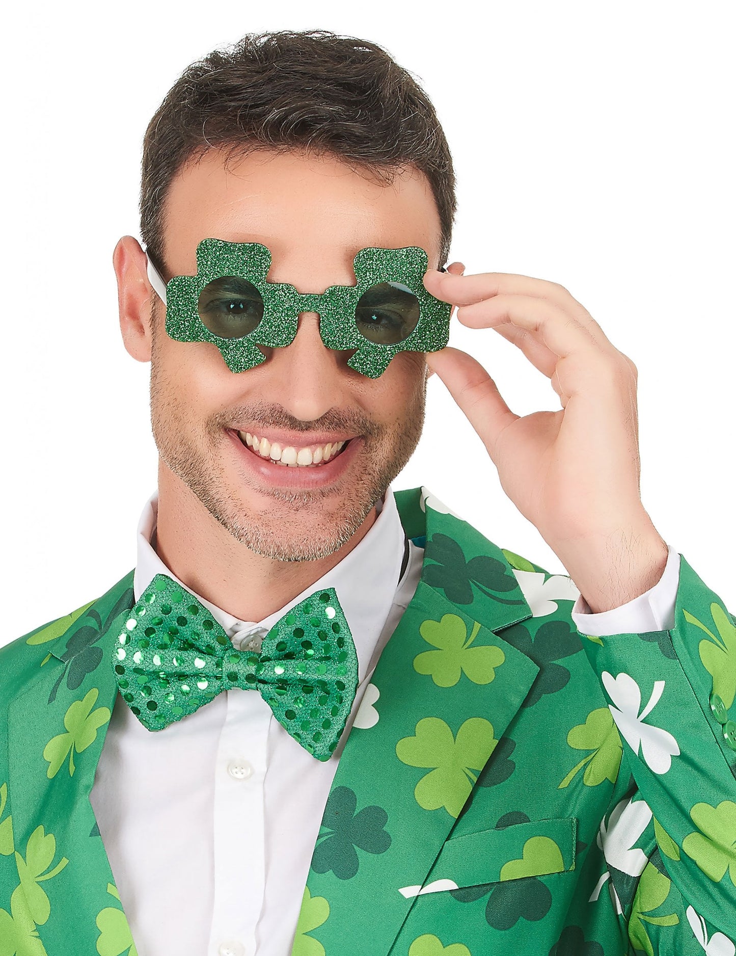 Lunettes pailletées trèfle Saint-Patrick pour adulte vertes