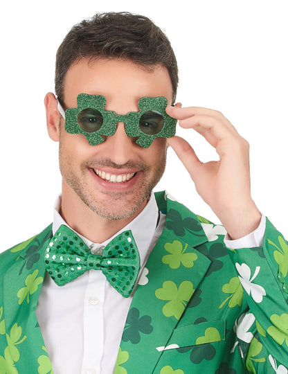 Lunettes pailletées trèfle Saint-Patrick pour adulte vertes