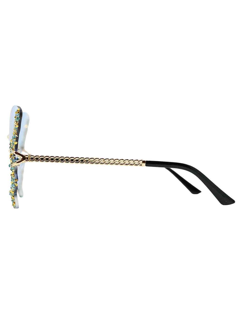 Vue de profil des lunettes papillon avec strass pour adulte