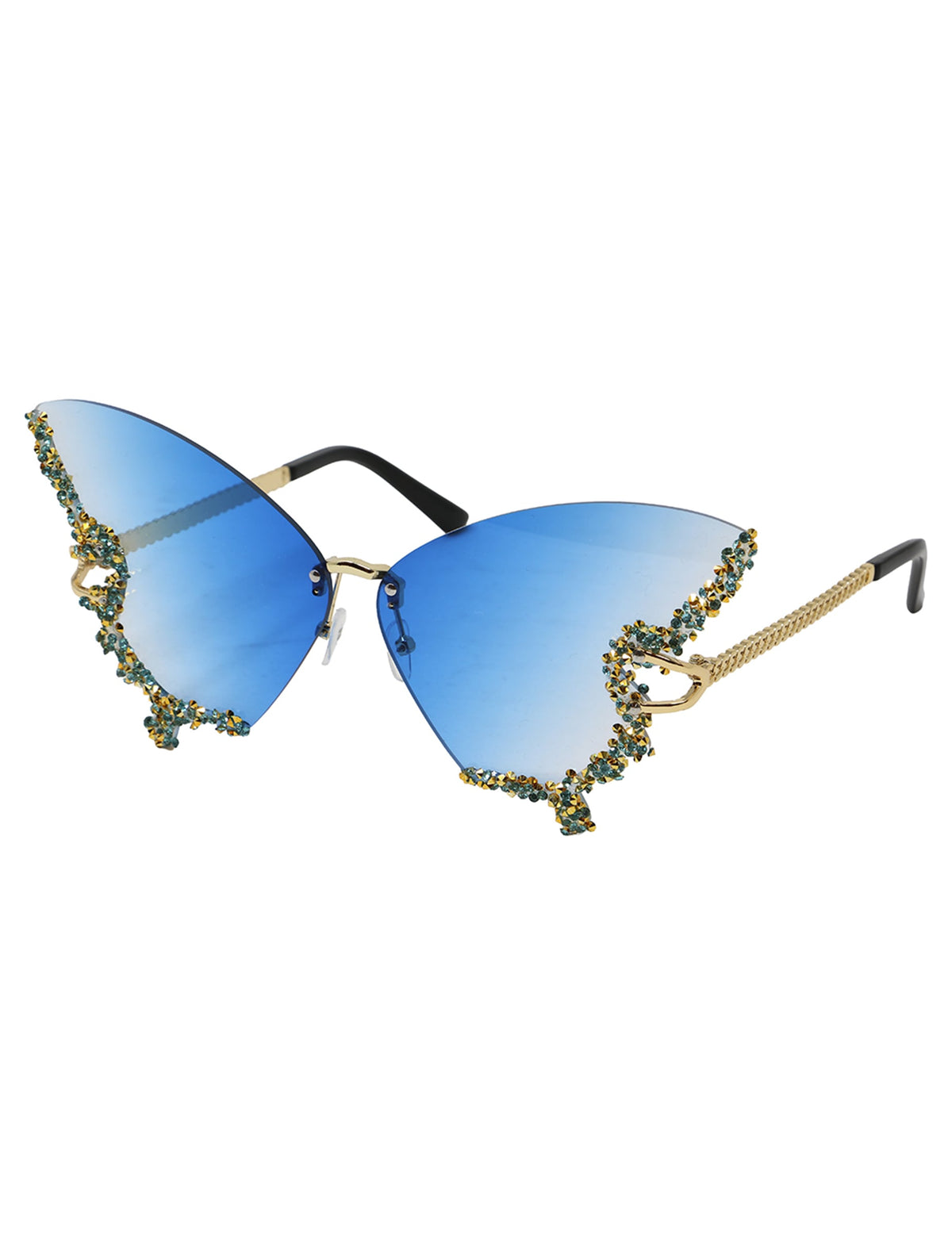 Vue de trois-quarts avant des lunettes papillon avec strass pour adulte