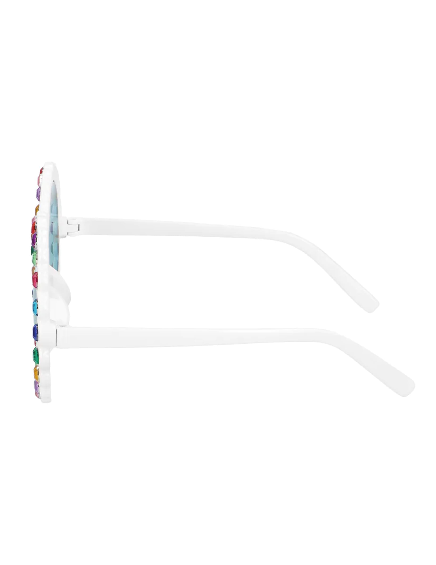 Vue de profil des lunettes rondes à strass multicolores