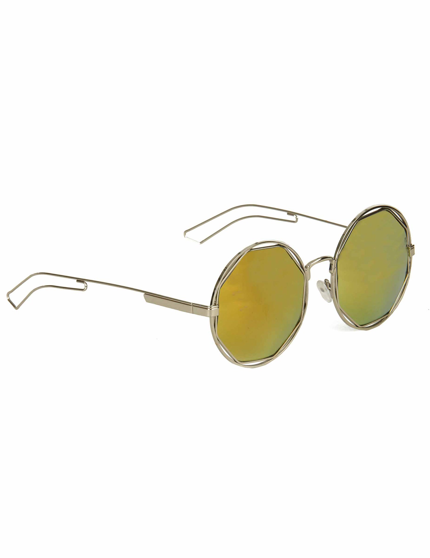 Vue de face des lunettes rondes rétro métalliques pour adulte argentées
