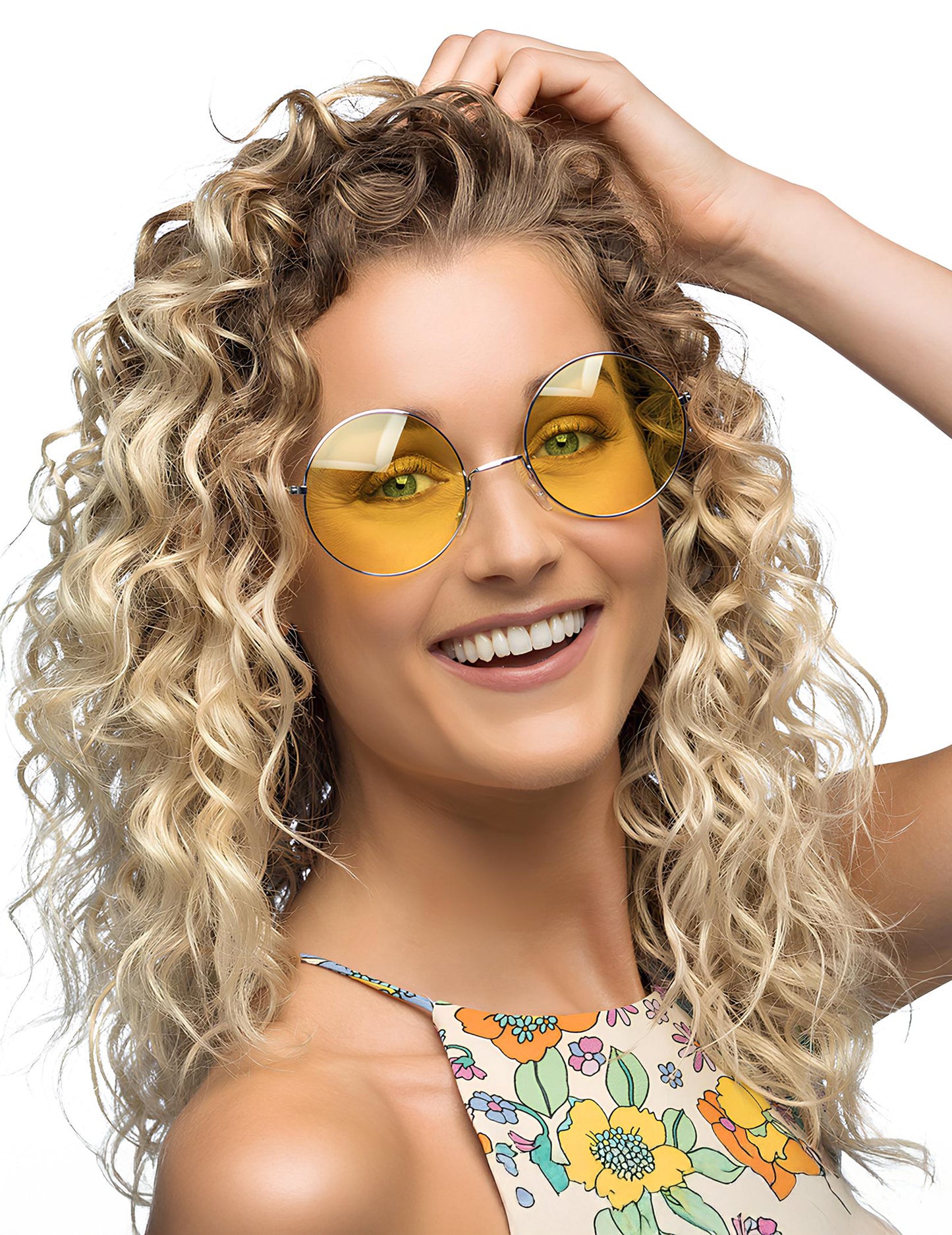 Obří kulaté žluté hippie brýle