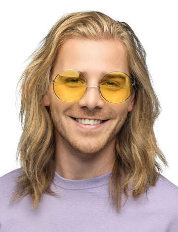Obří kulaté žluté hippie brýle
