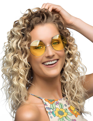 Obří kulaté žluté hippie brýle