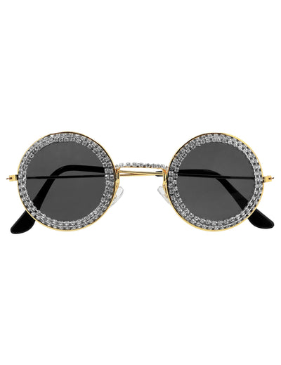 Lunettes rondes à strass pour adulte noires et dorées