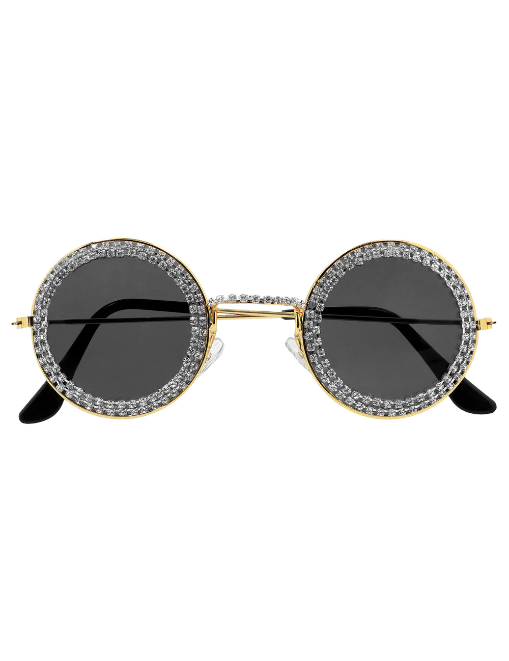 Lunettes rondes à strass pour adulte noires et dorées