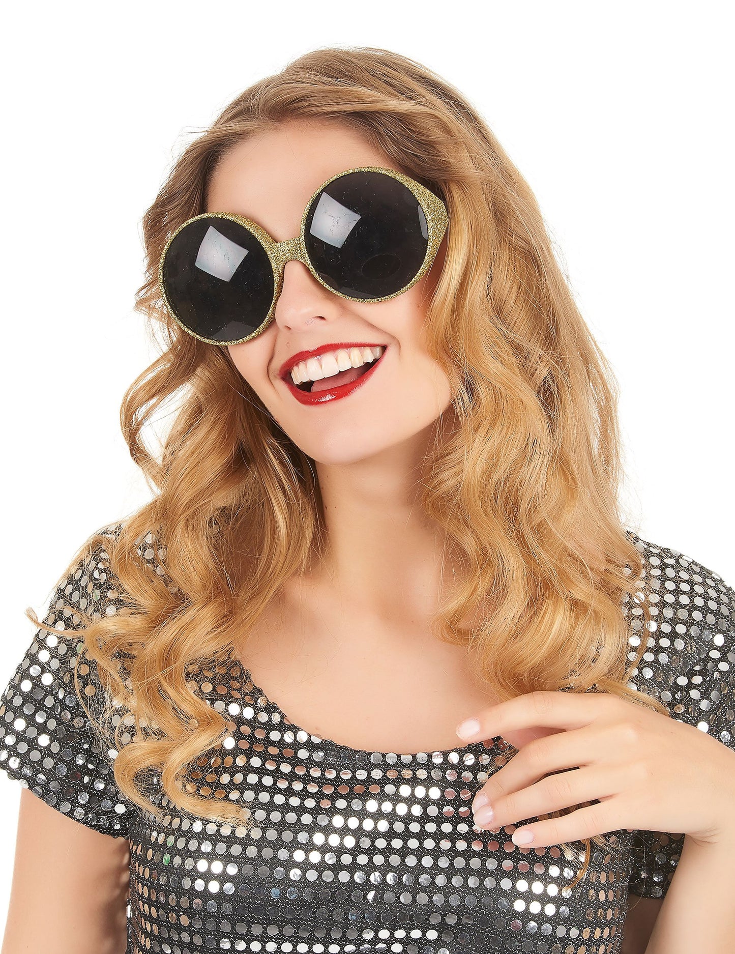 Vue de face des lunettes rondes paillettées pour adulte