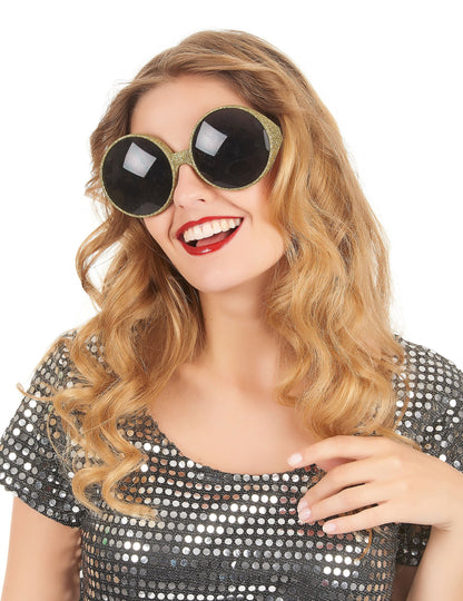 Vue de face des lunettes rondes paillettées pour adulte
