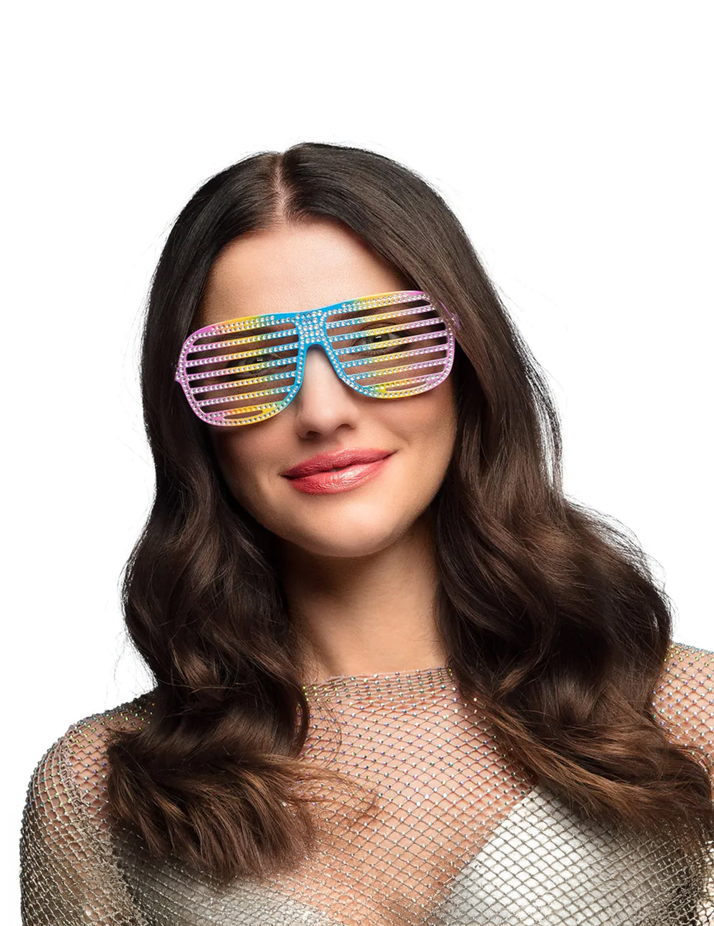 Lunettes striées arc-en-ciel pour adulte multicolore à strass