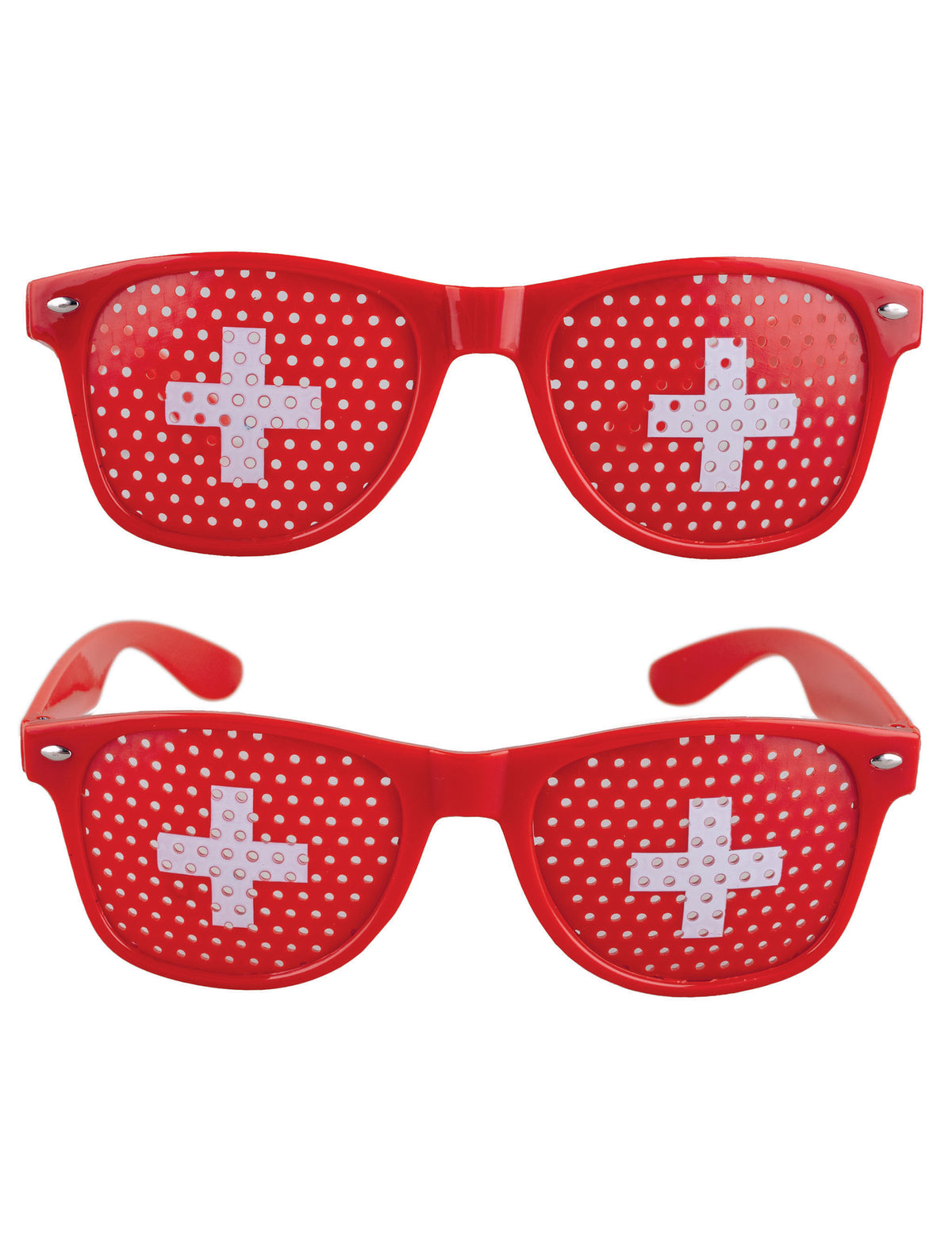 Différents angles de vue des lunettes supporter avec drapeau Suisse