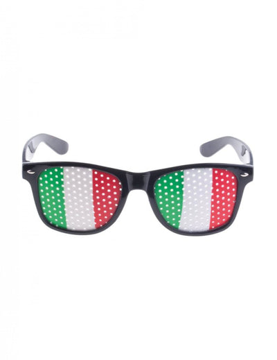 Lunettes supporter drapeau Italie pour adulte monture noire et verres perforés tricolores
