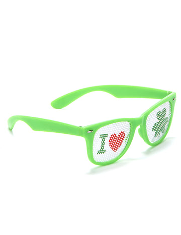 Lunettes Saint-Patrick pour adulte vertes avec motifs cœur et trèfle