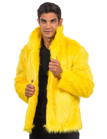 Žlutý kabát z umělé kožešiny pro dospělé