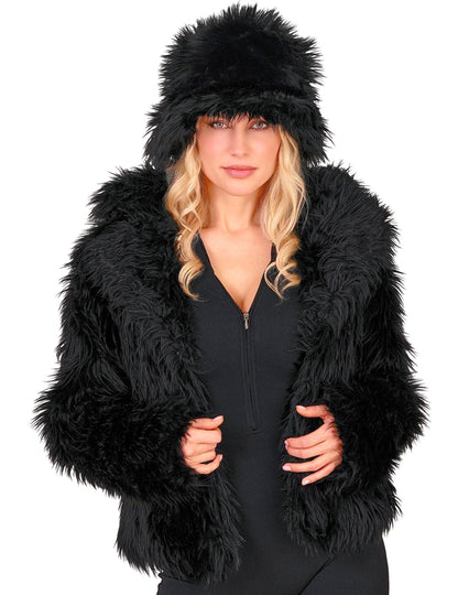 Dospělý černý kabát z umělé kožešiny