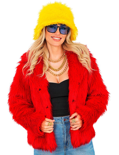 Dospělý červený kabát z umělé kožešiny