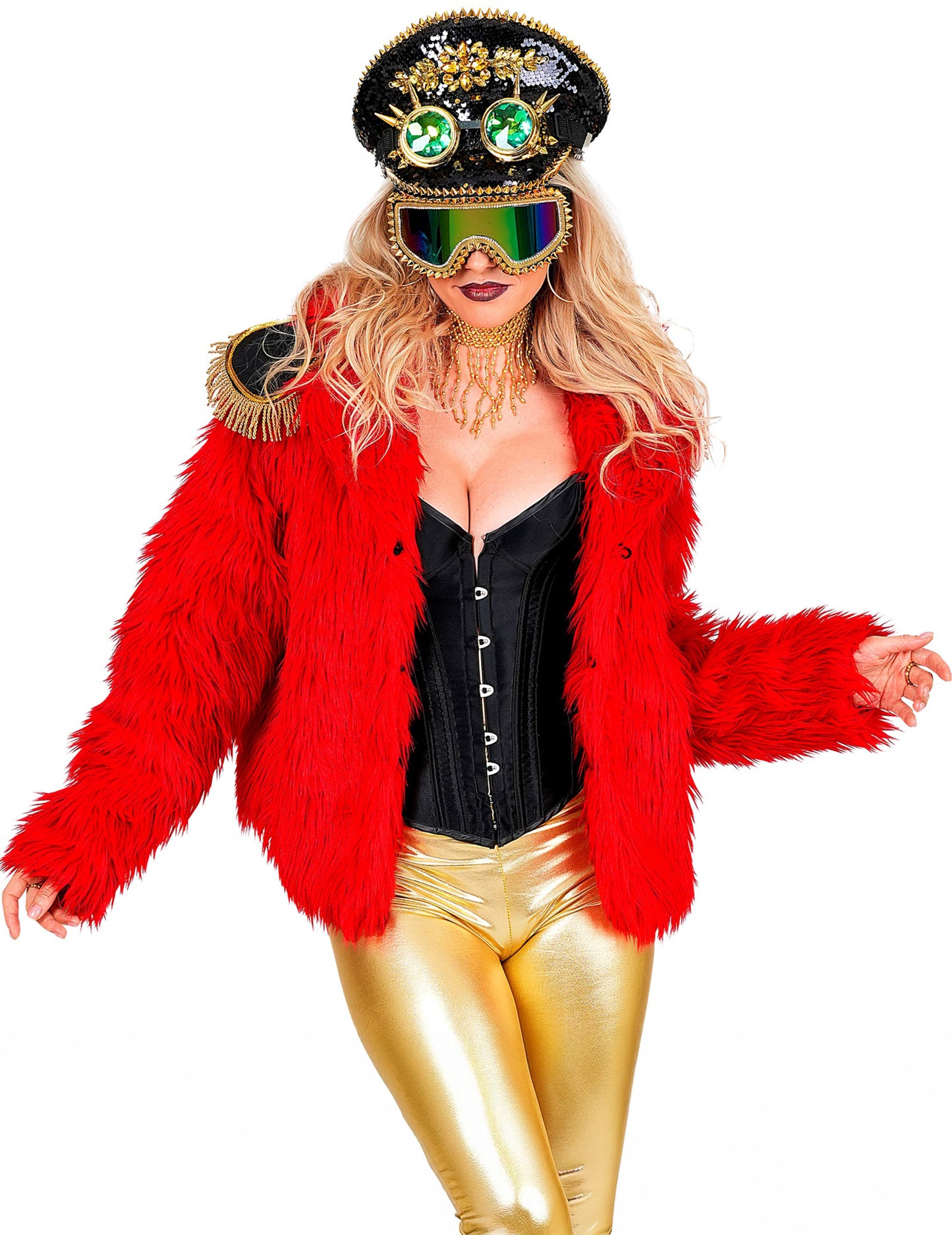 Dospělý červený kabát z umělé kožešiny