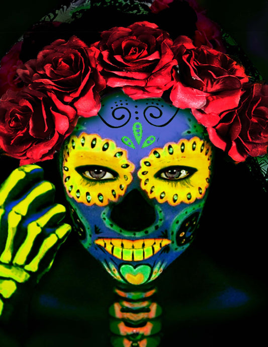 Maquillage de crâne mexicain du maquillage néon pour visage et corps jaune fluo