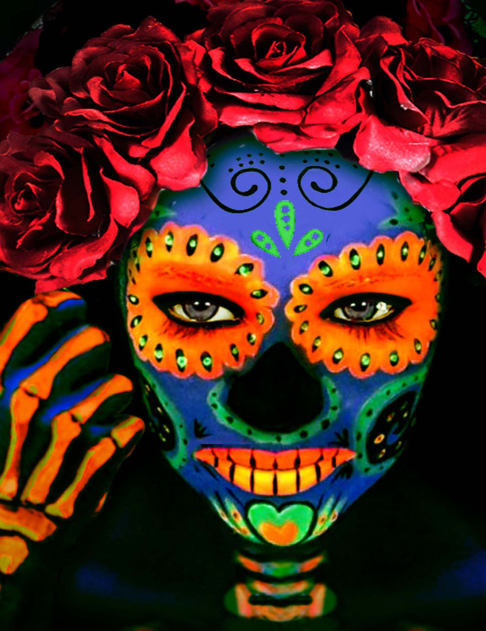 Illustration du rendu tête de mort mexicaine du maquillage néon orange fluo