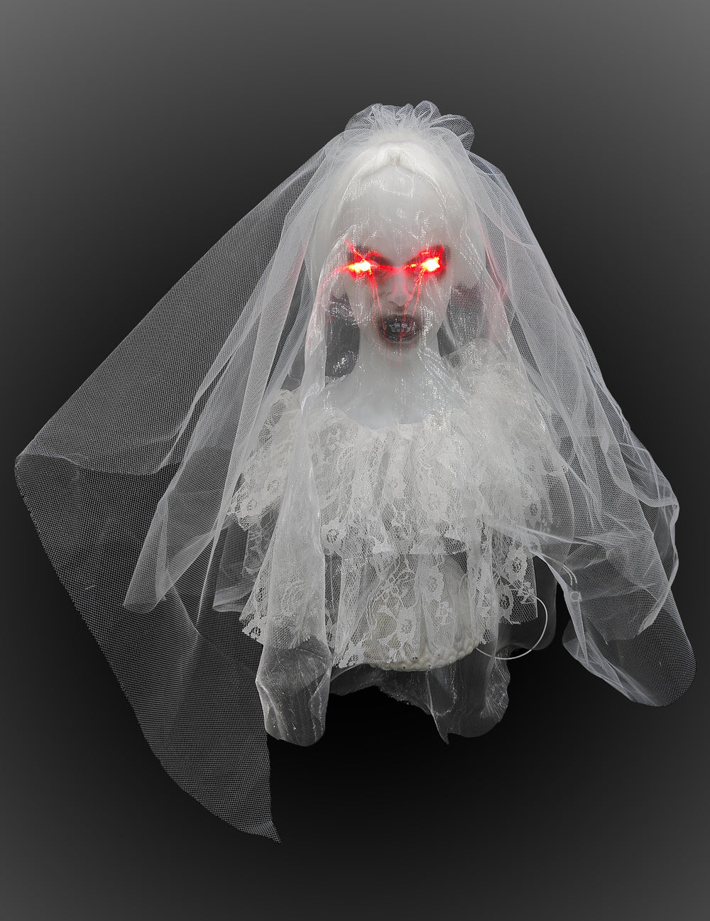 Mariée fantôme de table pour Halloween blanche avec yeux rouges lumineux