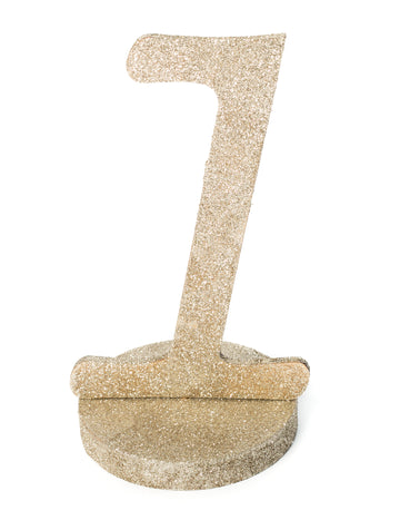 Středový prvek číslo 1 šampaňské třpytivé dřevo 20 cm