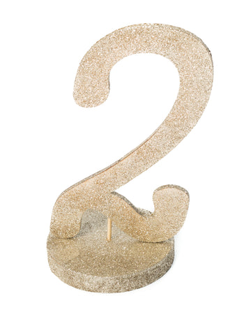 Středový prvek číslo 2, šampaňské, třpytivé dřevo, 20 cm