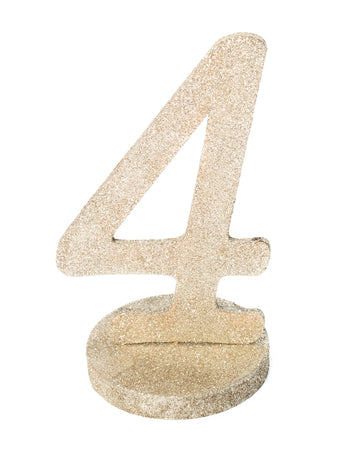 Středový prvek číslo 4, šampaňské, třpytivé dřevo, 20 cm