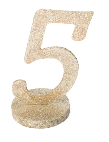 Středový prvek číslo 5 šampaňské třpytivé dřevo 20 cm